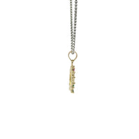 14KT Gold Charm Small Horsehead Center with Red, White, and Green CZ Stones Horseshoe Border and Plain Bell