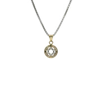 14KT Gold Charm Mini Round Open Star of David Center with White CZ Stone Border and Plain Bell