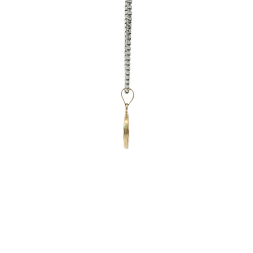 14KT Gold Charm Mini Round Open Star of David Center with White CZ Stone Border and Plain Bell