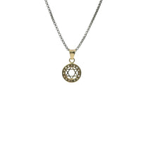 14KT Gold Charm Mini Round Open Star of David Center with White CZ Stone Border and Plain Bell