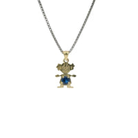 14KT Gold Charm Girl with Royal Blue CZ Stone Belly and Plain Bell