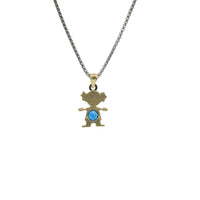 14KT Gold Charm Girl with Royal Blue CZ Stone Belly and Plain Bell