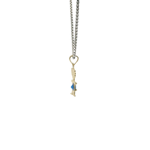 14KT Gold Charm Girl with Royal Blue CZ Stone Belly and Plain Bell