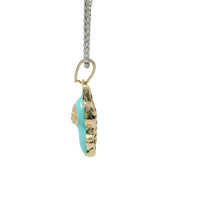 14KT Gold Charm Small 3D Turquoise Enamel LaBuBu Body and White CZ Stones Bell
