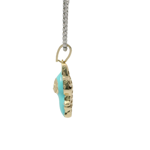 14KT Gold Charm Small 3D Turquoise Enamel LaBuBu Body and White CZ Stones Bell