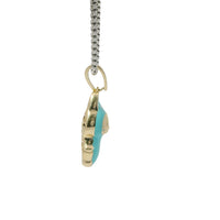 14KT Gold Charm Small 3D Turquoise Enamel LaBuBu Body and White CZ Stones Bell