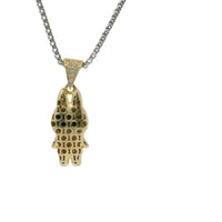 14KT Gold Charm Small 3D White Enamel LaBuBu Body and White CZ Stones Bell