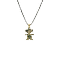 14KT Gold Charm Girl with Yellow CZ Stone Belly and Plain Bell