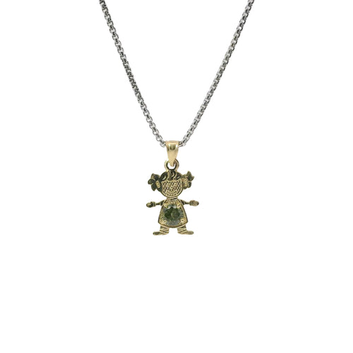 14KT Gold Charm Girl with Yellow CZ Stone Belly and Plain Bell