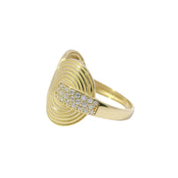 14KT Gold Ring Women's Abstract Music Record Split Band with White CZ Stone Ends