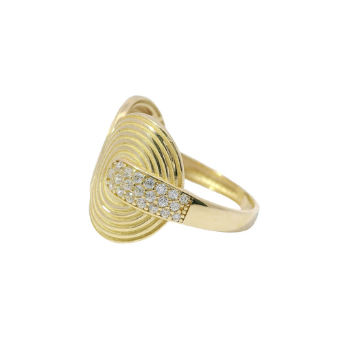 14KT Gold Ring Women's Abstract Music Record Split Band with White CZ Stone Ends