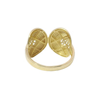14KT Gold Ring Women's Abstract Music Record Split Band with White CZ Stone Ends