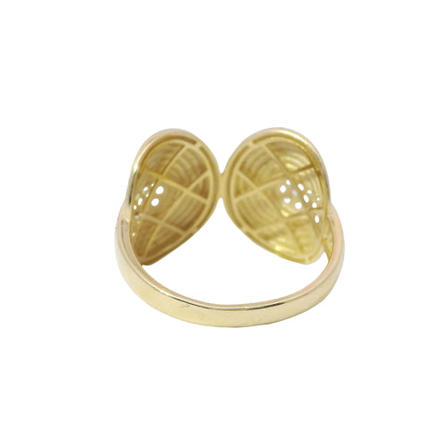 14KT Gold Ring Women's Abstract Music Record Split Band with White CZ Stone Ends
