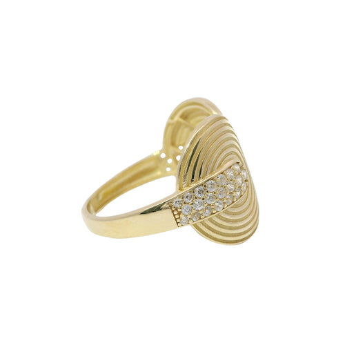 14KT Gold Ring Women's Abstract Music Record Split Band with White CZ Stone Ends