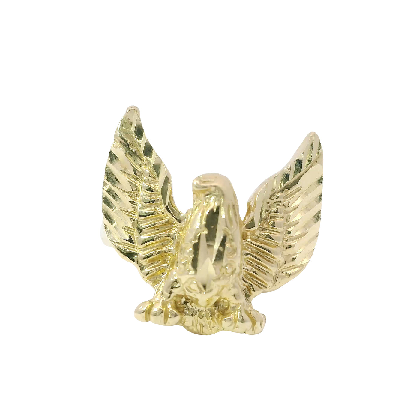 14KT Gold Ring Women's Diamond Cut Open Wing Eagle with Plain Band