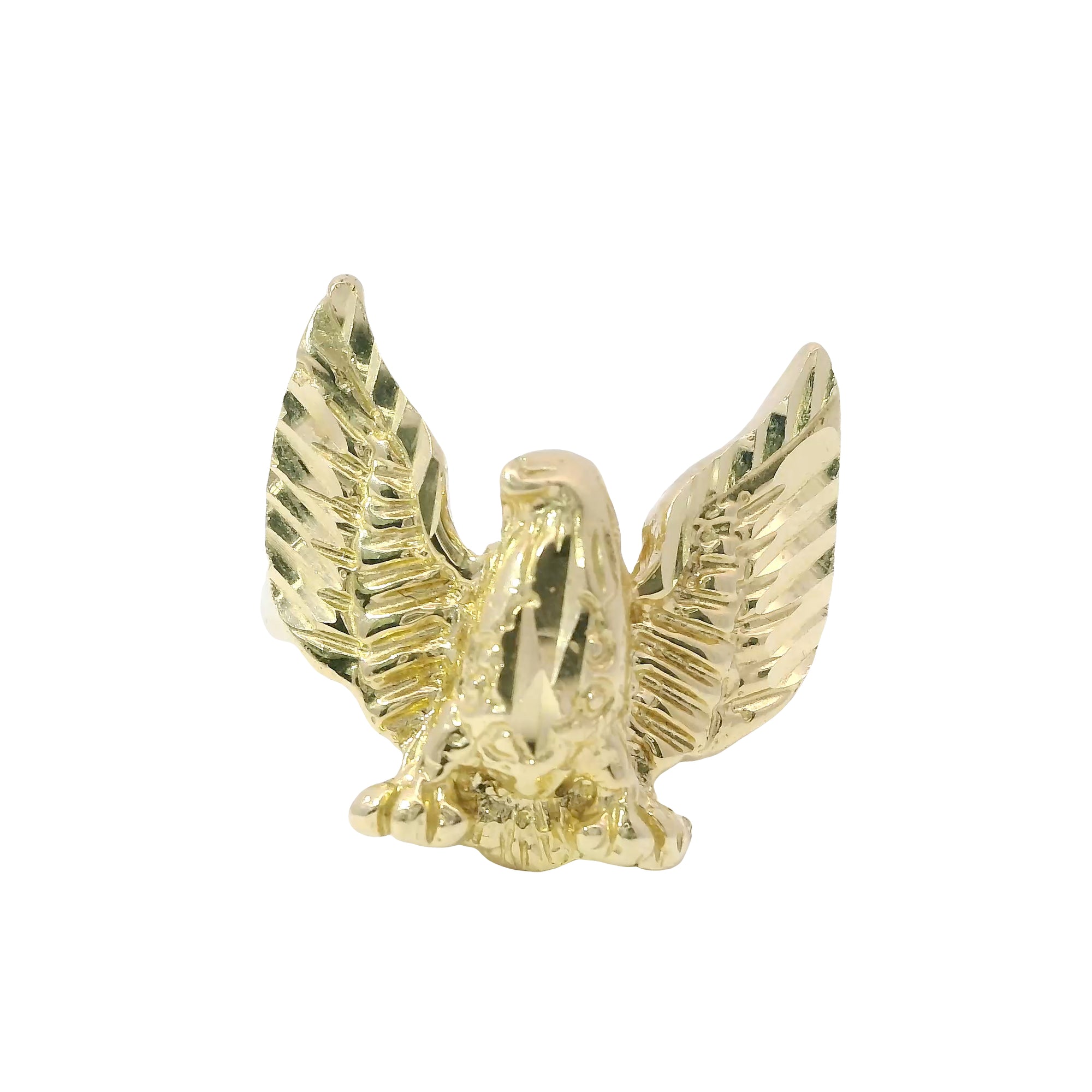14KT Gold Ring Women's Diamond Cut Open Wing Eagle with Plain Band