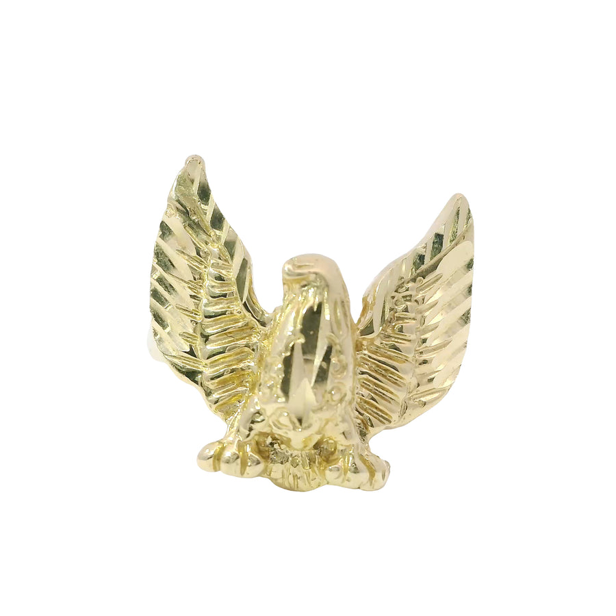 14KT Gold Ring Women's Diamond Cut Open Wing Eagle with Plain Band