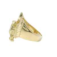 14KT Gold Ring Women's Diamond Cut Open Wing Eagle with Plain Band