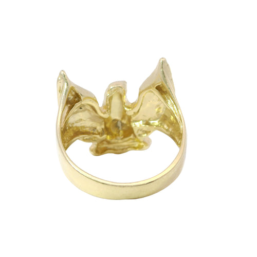 14KT Gold Ring Women's Diamond Cut Open Wing Eagle with Plain Band