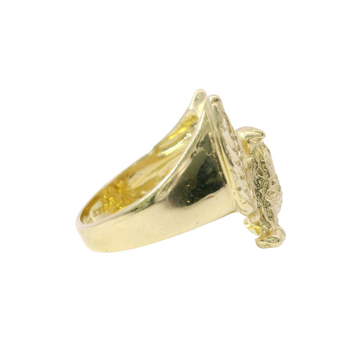 14KT Gold Ring Women's Diamond Cut Open Wing Eagle with Plain Band