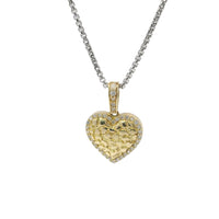 14KT Gold Charm Medium Nugget Heart Center with White CZ Stones Border and Bell