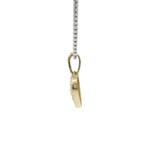 14KT Gold Charm Medium Nugget Heart Center with White CZ Stones Border and Bell
