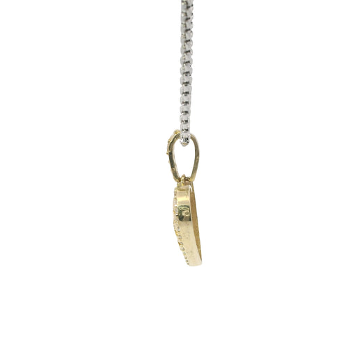 14KT Gold Charm Medium Nugget Heart Center with White CZ Stones Border and Bell