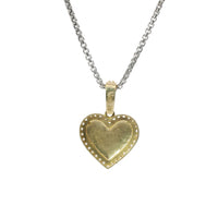 14KT Gold Charm Medium Nugget Heart Center with White CZ Stones Border and Bell