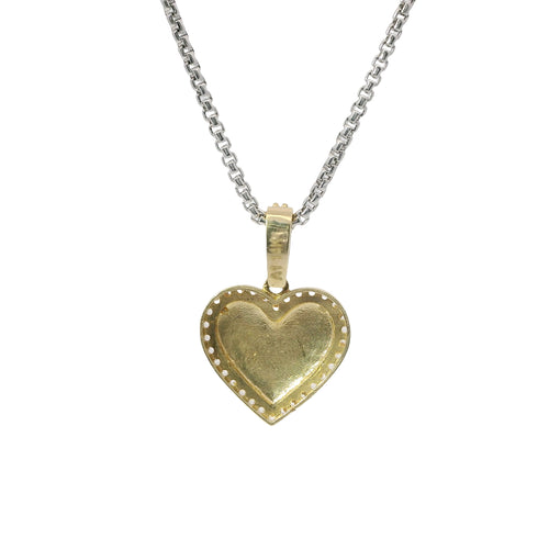 14KT Gold Charm Medium Nugget Heart Center with White CZ Stones Border and Bell