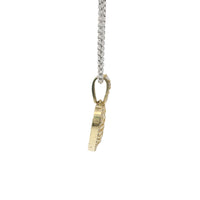 14KT Gold Charm Medium Nugget Heart Center with White CZ Stones Border and Bell
