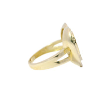14KT Gold Ring Women's Nugget Flat Heart Center with White CZ Stone Border and Plain Split Band