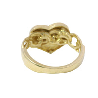 14KT Gold Ring Women's Plain Engravable Heart Center with Sandblasted Edge and Chino Link Band
