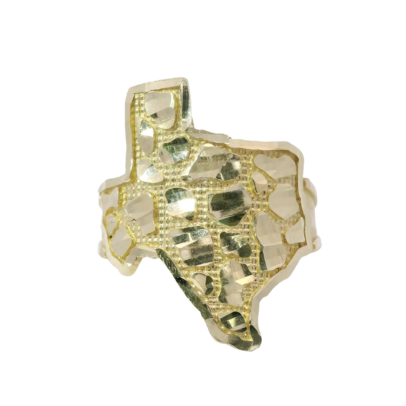 14KT Gold Ring Texas Nugget Center with Plain Border and Plain Band
