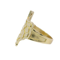 14KT Gold Ring Texas Nugget Center with Plain Border and Plain Band