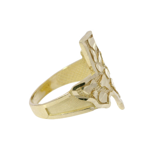 14KT Gold Ring Texas Nugget Center with Plain Border and Plain Band