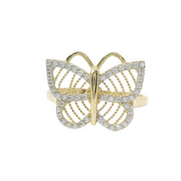 14KT Gold Ring Women's Open Stripe Butterfly with White CZ Stones Border and Plain Band