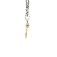 14KT Gold Charm Extra Small Tri Tone Oval Crucifix Sunray Coin with White CZ Stone Top and Plain Bell