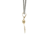 14KT Gold Charm Extra Small Tri Tone Oval Crucifix Sunray Coin with White CZ Stone Top and Plain Bell