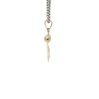 14KT Gold Charm Extra Small Oval Virgin Mary Sunray Coin with White CZ Stone Top and Plain Bell