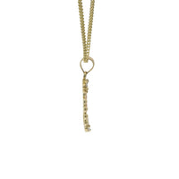 14KT Gold Charm Medium Oval Two Tone Virgin Mary Open Center with Beaded Frame, Six White CZ Stones Frame, and Plain Bell