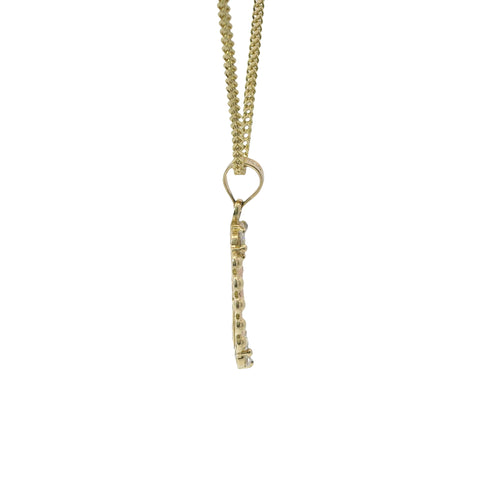 14KT Gold Charm Medium Oval Two Tone Virgin Mary Open Center with Beaded Frame, Six White CZ Stones Frame, and Plain Bell