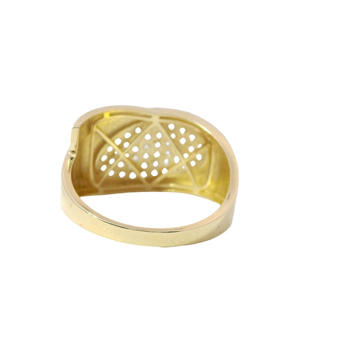 14KT Gold Ring Women's Oval White CZ Stones Cluster Center Overlapping Mock Bypass Plain Band