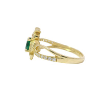 14KT Gold Ring Women's Owl Center with Green CZ Stone Belly, Red CZ Eyes, and White CZ Stone Split Band