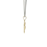 14KT Gold Charm Diamond Cut Palm Tree and Two Jumping Dolphins with Plain Bell