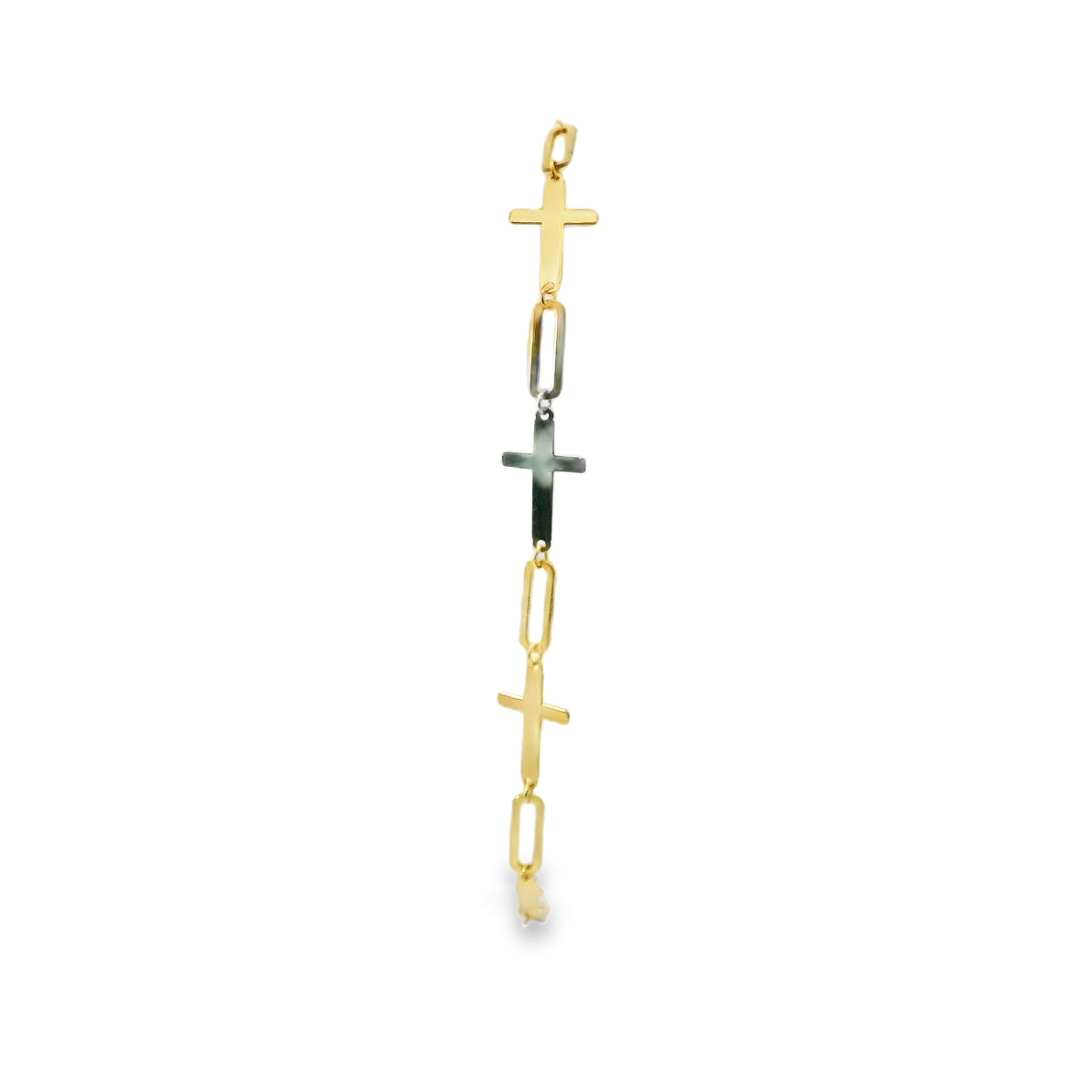 14KT Gold Bracelet Alternating Plain Paperclip Link Cross