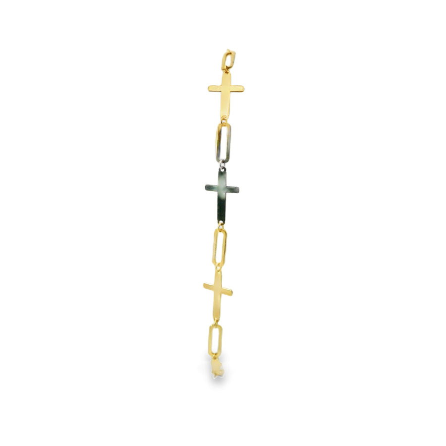 14KT Gold Bracelet Alternating Plain Paperclip Link Cross