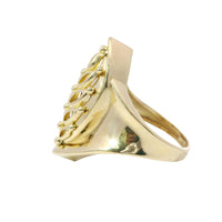14KT Gold Ring Women's Plain Raised Branch with Marquise Leaves with Dots as Berries and Plain Band