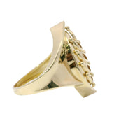 14KT Gold Ring Women's Plain Raised Branch with Marquise Leaves with Dots as Berries and Plain Band