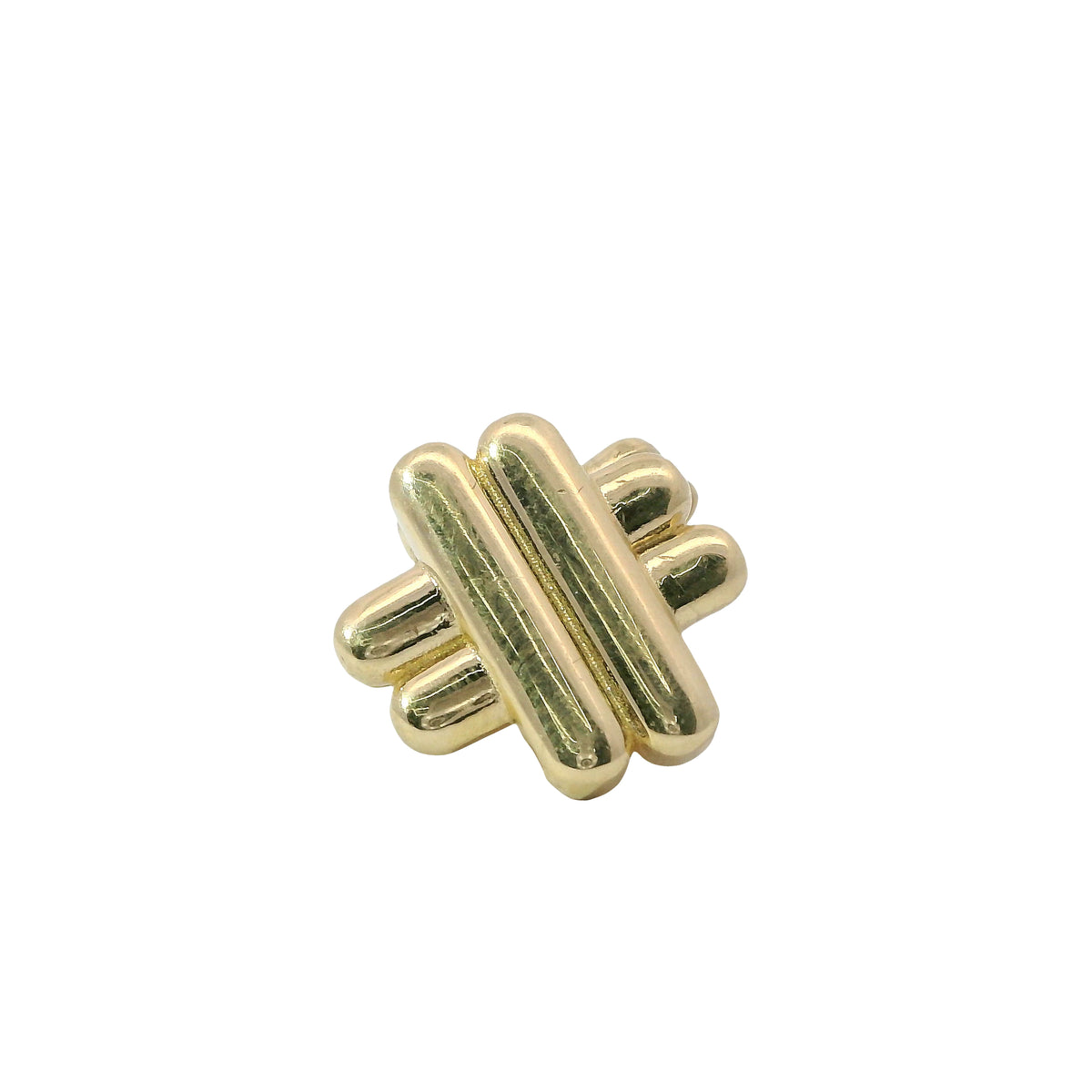14KT Gold Earrings Medium Plain Puff Hashtag with Push Back Post and Butterfly Backs