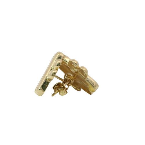 14KT Gold Earrings Medium Plain Puff Hashtag with Push Back Post and Butterfly Backs